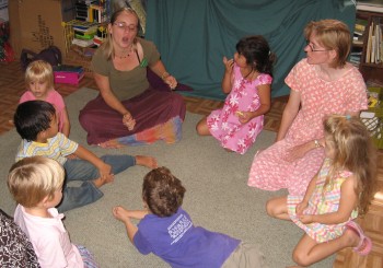 Youngest classes beginning Sunday School with rhythm and song