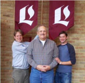 Seminarians Jacob Burkman and Josh Graber with Bob Zimmer while he visited them at Luther Seminary