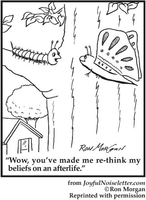 cartoon: caterpillar to butterfly: you made me rethink my beliefs about the afterlife
