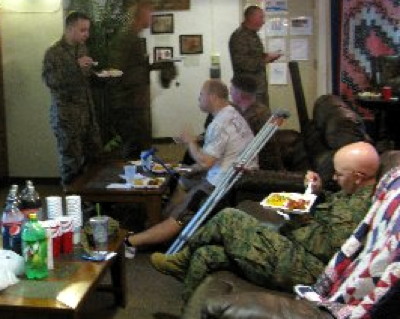 Wounded Warriors eating dinner at Pastor Steve's home.