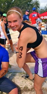 Sarah Roseberg shows off her race number
