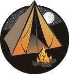 tent and campfire graphic