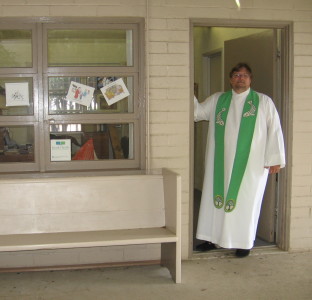 Pastor Jeff Lilley at the entrance to his office