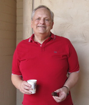 Robert Zimmer with a cup of coffee before church.