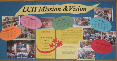 Bulletin board highlighting our Mission and Values Statements