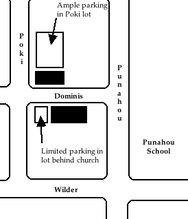 Map showing church parking lots.