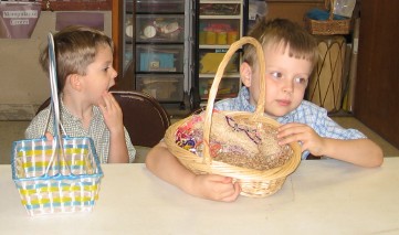 Two boys with their Easter baskets