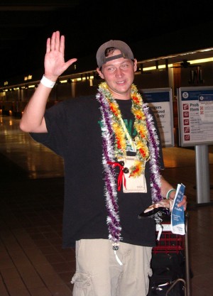 Intern Pastor Josh waves good-bye as he heads to his plane