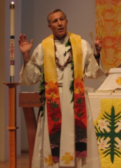 Pastor Barber preaching in his new stole.