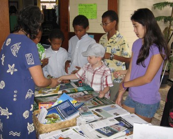 A variety of posters, books, and so on were available