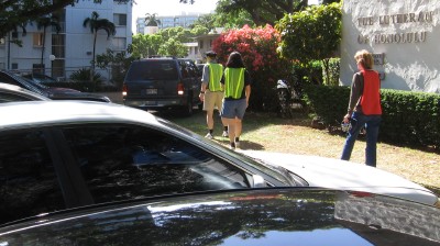 Parking cars on the front lawn