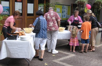 Members of the Fellowship Committee serving the Mid-Summer Fellowship Lunch