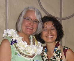 Jean Lilley (left) being welcomed by Jeanne Castello