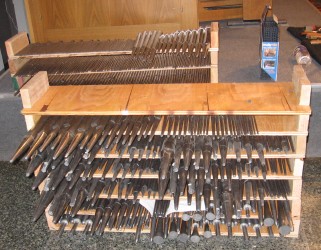 Pipes removed from the organ case for cleaning