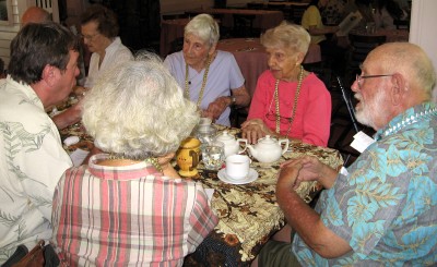 Lively conversation during tea