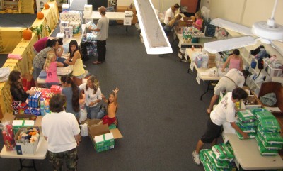 Sorting the donations for Operation Backpack