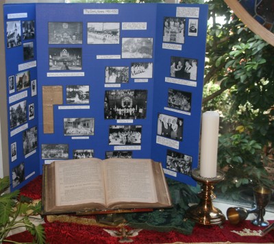 Photographs recounting LCH history and a German Bible used in the early years