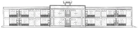 Architectural drawing of the proposed guest house—front view
