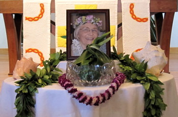 Photo of Ruth Johnson displayed at the memorial service
