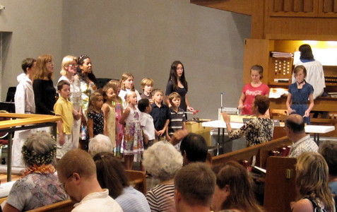 The F.R.O.G.S. Choir and Chamber Orchestra of Sunday School children provide music for worship several times each year.