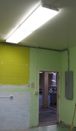 One of the new ceiling lights with the new circuit box.