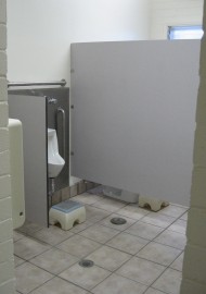The men’ rest room after renovations