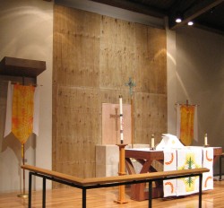 A plywood barrier hid the repairs and protected the Nave.