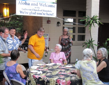 FEllowship in the courtyard at the beginning of the evening