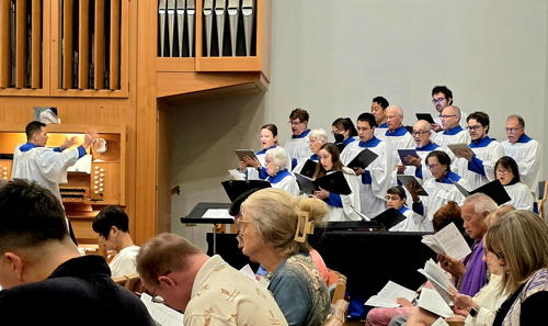Joyful voices rising in song as the LCH Choir fills the sanctuary on the Second Sunday of Advent.