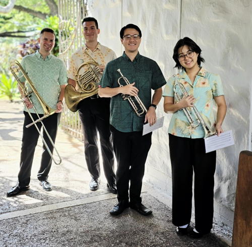 The brass quartet poses before our Palm Sunday procession