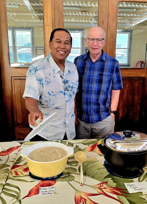 Reuben and John with soup in the Hörmann Courtyard.