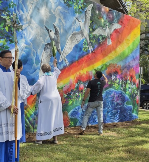 Blessing the newly-completed mural.