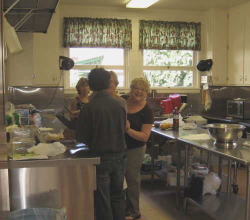 Interior of the kitchen as members prepare for potluck