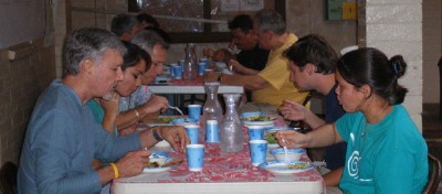 Members and friends gather for soup and salad before worship