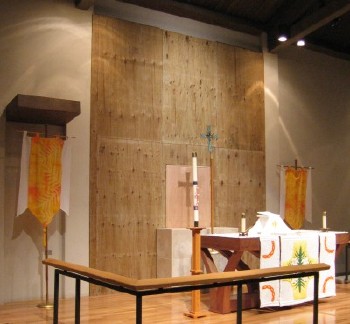 Plywood covering hides the alcove repairs