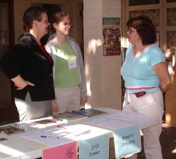 Mary Fastenau, Peggy Brandt, and Pam Buckley talk about service opportunities coordinated by the Social Ministries Committee.