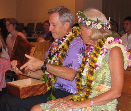 David and Karen admire the koa box