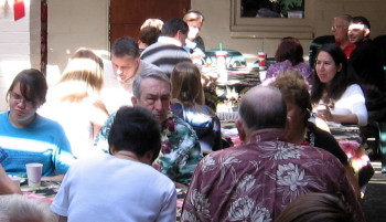 Members and friends enjoying potluck brunch