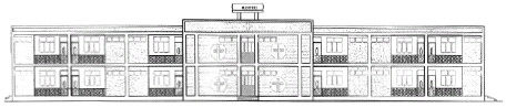 Architectural drawing of the proposed guest house—front view