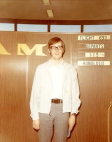 Carl Crosier preparing to board his flight to Honolulu in 1972