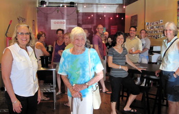 Everyone looks up for a photo before the tasting begins