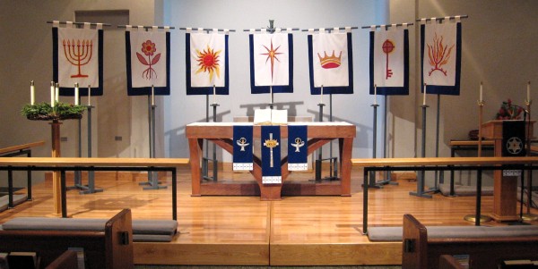 LCH Nave arrayed with banners for the Advent Procession